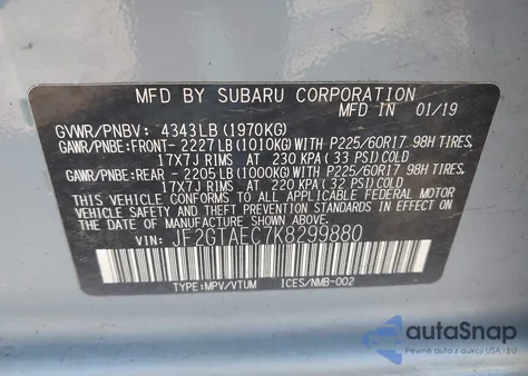 2019 Subaru Crosstrek Premium from USA, damaged, VIN JF2GTAEC7K8299880